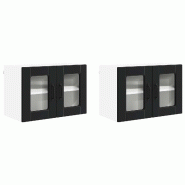 Helloshop26 - Lot de 2 armoires murales de cuisine modernes avec 4 étagères 60 x 31 x 40 cm en bois d'ingénierie noir 02_0054312 - noir Bois massif