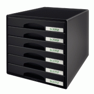 LEITZ Bloc de classement Plus, 6 tiroirs, en polystyrène choc, coloris noir - noir 52120095