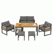 Merax Salon de Jardin pour 4-6 Personnes, avec Table d'appoint Mobile, métal + Corde, Gris - gris métal OT344567B