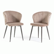 RATTATAN Lot de 2 chaises d’intérieur en velours, dossier enveloppant, pieds en métal, design élégant, pour cuisine, bar et restaurant – Clari