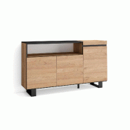 SKRAUT HOME Buffet salon et cuisine, 150x87x35cm, 3 Portes, Design industriel, Chêne et noir - beige Bois manufacturé 69_2