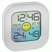 ThermomÈtre / hygromÈtre digital - ambiant - horloge radio-pilotÉe / calendrier - coloris blanc/argent #3050/2t