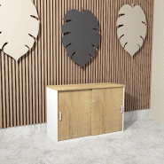 Armoire basse à portes coulissantes Mobel Linea. - 120, Blanc pastel, Chêne veiné_0