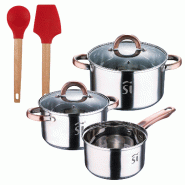 BERGNER - Batterie de cuisine de 5 pièces Ø16/18/20cm en acier inoxydable compatible induction avec jeu EXCALIBUR de 2 ustensiles de cuisine - multi
