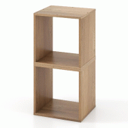 COSTWAY Lot de 2 étagères cubiques, modules empilables, bibliothèque pour salon, chambre, bureau, chêne - marron Bois manufacturé VH33573ZM-4