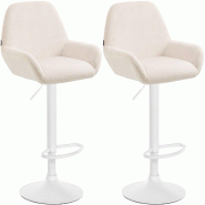 Décoshop26 - Lot de 2 tabourets de bar avec repose-pieds et accoudoirs en similicuir crème piètement en trompette métal blanc 10_0006885 - beige m