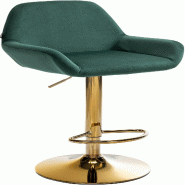 Décoshop26 - Tabouret de bar x1 avec repose-pieds et accoudoirs en velours vert piètement en trompette métal doré 10_0005605 - métal 3000265111661