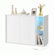Helloshop26 - Buffet meuble de rangement avec éclairage et étagère en verre placard minimaliste blanc 12_0006042 - blanc verre 3000223360735