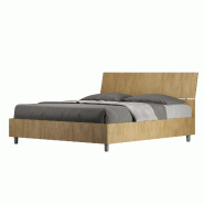 Ityhome Lit coffre surélevé double 160x200 tête de lit inclinée Demas chêne - marron VELE2DEMASIQN-CT-TR