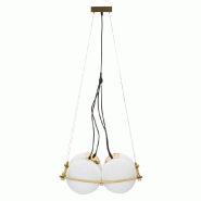 Mauro Ferretti Lustre Carré Japonais 45 X 45 Cm - 4 Points Lumineux En Verre Blanc Et Métal Doré - Style Géométrique Glamour - Culot E27 20 W Es