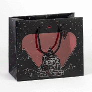 Sac papier décor village fenêtre PVC int. Rouge 20x10x17cm par 12