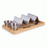 San Ignacio KINVARA - Support à tacos avec coupelles à sauce en bambou et métal 16x28cm - beige acier SANR293