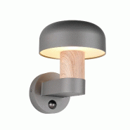 Applique murale détecteur de mouvement imitation bois culot E27 IP54 fonte d'aluminium - Trio - Fraser - gris 4017807648577