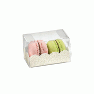 Boite macarons PVC transparent et carton blanc 8x5x5cm - par 200