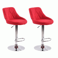 Décoshop26 - Lot de 2 tabourets de bar pivotant hauteur réglable en tissu rouge surpiqûres décoratives cadre en métal chromé 10_0006689 - rouge