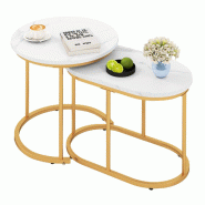 Helloshop26 - Lot de 2 tables basses gigognes 60 x 36 x 43 cm et 50 x 50,5 cm design moderne en panneau d'ingénierie blanc et métal 20_0012492 - 300