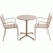 Oviala Business Ensemble table de jardin et 2 fauteuils en métal taupe - gris acier 114713