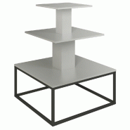 Présentoir 3 niveaux base métal noir Vertigo gris alu 90x90x117cm