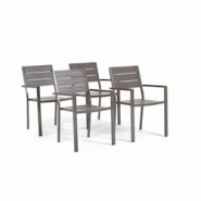 RATTATAN Set de 4 chaises d'extérieur, jardin, empilables avec accoudoirs, structure en acier peint et assise en polyéthylène à lames effet bois - RATTATAN Set de 4 chaises d'extérieur, jardin, empilables avec accoudoirs, structure en acier peint et assise en polyéthylène à lames effet bois -