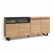 SKRAUT HOME Buffet salon et cuisine, 200x87x35cm, 4 Portes, Cheminée électrique, Design industriel, Chêne et noir - beige Bois manufacturé 63_4