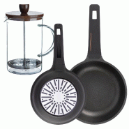 BERGNER - Jeu de poêles Ø20/24 cm en aluminium coulé compatible induction avec cafetière à piston en verre borosilicate 15,8×10×18,8 cm - PK9558