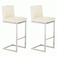 Décoshop26 - Lot de 2 tabourets de bar design moderne support en acier inoxydable assise en PVC crème 10_0004386 - beige inox 3000252077284