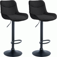 Décoshop26 - Lot de 2 tabourets de bar x1 avec coutures décoratives en tissu noir pied en trompette métal noir 10_0004461 - noir métal 3000252115009