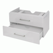 Décoshop26 - Meuble sous-vasque 90 cm suspendu 2 tiroirs Soft-Close encoche siphon style moderne contreplaqué blanc brillant 04_0010531 - 3000268101