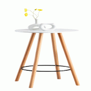 Décoshop26 - Table haute de bar avec plateau rond repose-pieds circulaire métallique plateau en bois blanc 10_0005525 - blanc métal 3000252689050