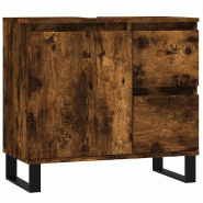 Helloshop26 - Armoire de bain bois d'ingénierie avec pieds en fer et grande capacité rangement 65 x 33 x 60 cm en chêne fumé 02_0049047 - Bois mas
