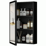 Helloshop26 - Armoire miroir salle de bain 40 x 12 x 60 cm rangement gain de place 2 étagères contemporain en acier inoxydable noir 21_0001939 - noi