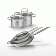Lot de 3 Poêles 24/28/32 cm Elo Relief Solution et 2 Faitouts 14/16 cm - gris 3176239959819
