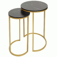 Mendler Lot de 2 tables d'appoint HWC-K46, table basse table de chevet table de salon, aspect marbre MDF ~ noir-or - noir Bois massif 94403