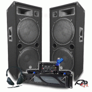 Pack Sono DJ BM SONIC Ampli 3000W, Paire d'Enceintes Passives LSC215 2x2000W, Table de Mixage, Casque DJ, Câbles, Micro+Clé 32G - 3666638036612