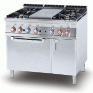 Plaque de cuisson tout gaz + 4 brûleurs avec flamme pilote sur four statique à gaz GN2/1. Dimensions 120x90 h90 cm. Modèle TPF4-912GV - 2018