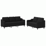 VidaXL Ensemble de canapés 2 pcs avec coussins Noir Tissu Modèle Helios Prime Plus - 3201838