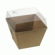 Barquette carrée haute Quartz carton naturel 1000ml + couvercle rPET - par 200