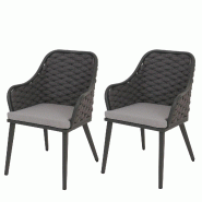 Décoshop26 - Lot de 2 chaises de jardin avec tressage épais et coussins gris clair style moderne en aluminium gris foncé 04_0009594 - 3000267559676