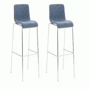 Décoshop26 - Lot de 2 tabourets de bar avec repose-pieds dossier incurvé en tissu bleu et 4 pieds en métal chromé 10_0004191 - bleu métal 3000251