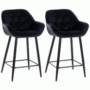 Décoshop26 - Lot de 2 tabourets de bar chaises hautes assise effet capitonnée en velours noir et métal noir 10_0004162 - noir 3000251960969 Décoshop26 - Lot de 2 tabourets de bar chaises hautes assise effet capitonnée en velours noir et métal noir 10_0004162 - noir 3000251960969