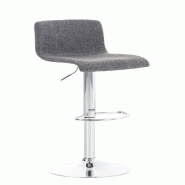 Décoshop26 - Tabouret de bar avec repose-pieds pivotant dossier incurvé en tissu gris et métal chromé 10_0004968 - gris métal 3000252386010