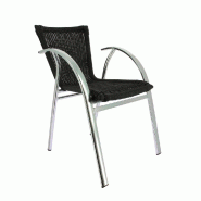 Fauteuil extérieur empilable Mandelieu en aluminium et polypropylène tressé noir