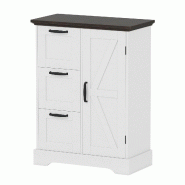 Helloshop26 - Armoire sur pied 60 x 30 x 80 cm avec 3 tiroirs ergonomiques style ferme en MDF blanc 20_0017088 - blanc métal 3000231676019