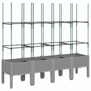 Helloshop26 - Jardinière bac lit surélevé plantes fleurs terrasse jardin avec treillis clair 160 x 40 x 142,5 cm PP gris 02_0038352 - 3000214182681 Helloshop26 - Jardinière bac lit surélevé plantes fleurs terrasse jardin avec treillis clair 160 x 40 x 142,5 cm PP gris 02_0038352 - 3000214182681