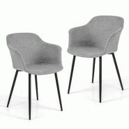 Helloshop26 - Lot de 2 chaises de salle à manger scandinaves 60 x 53 x 82,5 cm assise ergonomique design moderne en lin blanc 20_0018685 - blanc mét