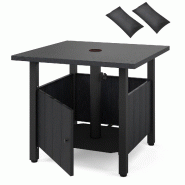 Helloshop26 - Table d'appoint extérieure 55,5 x 55,5 x 48 cm avec trou pour parasol et sacs de sable style rustique en alliage 20_0013872 - Bois mass