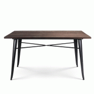 Kosmi Table rectangulaire 140×80 cm – Plateau en bois massif foncé et piètement métal noir mat – Style industriel - noir métal 3760301692591