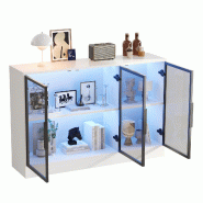 Merax Buffet LED 120 x 30 x 73 cm, portes en verre gris, bahut moderne avec rangement, blanc - blanc multi-matériau N880P487960W Merax Buffet LED 120 x 30 x 73 cm, portes en verre gris, bahut moderne avec rangement, blanc - blanc multi-matériau N880P487960W