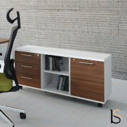 Meuble de service bicolore - MDD - Blanc pastel, Noyer_1