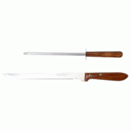 San Ignacio - Set Couteau à Jambon + Fusil à Aiguiser en acier + Planche en bois pressé avec manche - marron multi-matériau Q4590